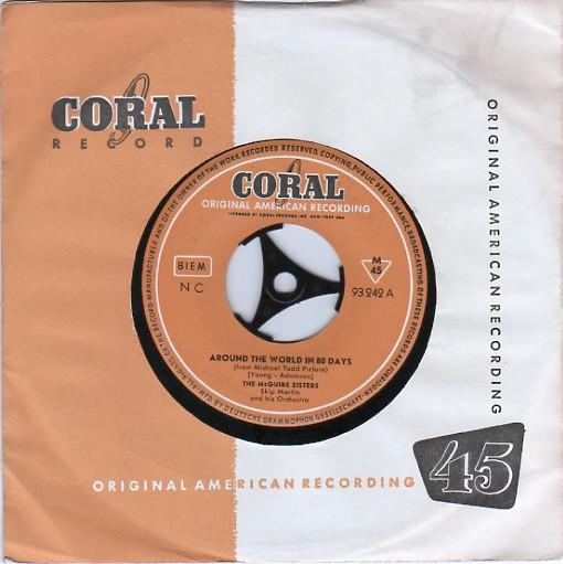 

7inch Record MCGUIRE SISTERS Around The World In 80 Days 93242 Coral 1957 Germany Pop Used