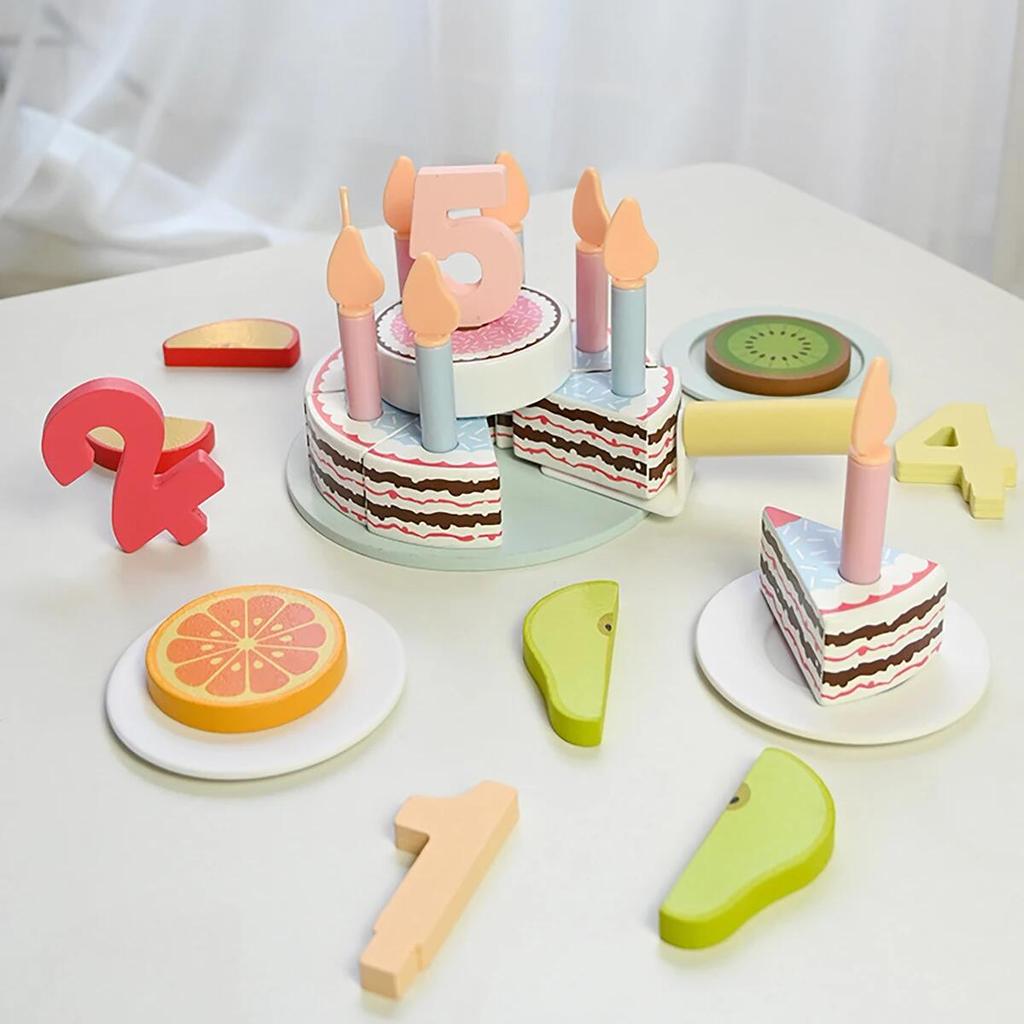 Wooden Simulation Double-layer Birthday Cake, A Family Kitchen Cutting Toy, Can Be Used As A Decoration or As A Gift