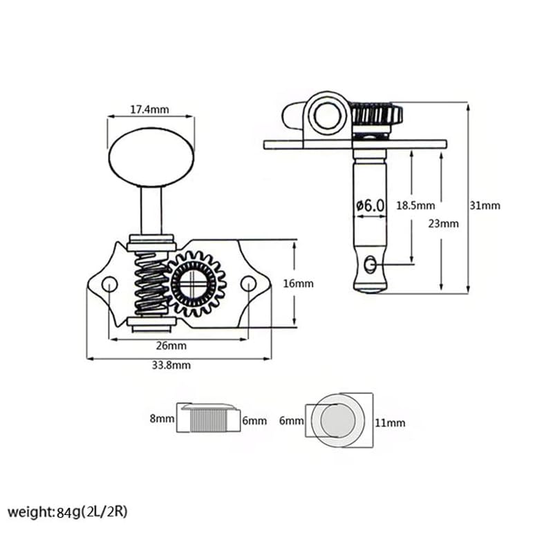 Ogdni 2R2L White Plated Guitar Tuning Pegs Machine Head Gear Ratio for Ukulele Guitar Bass Tuning Key Machine Head Replacement Tuners, 119 4-String
