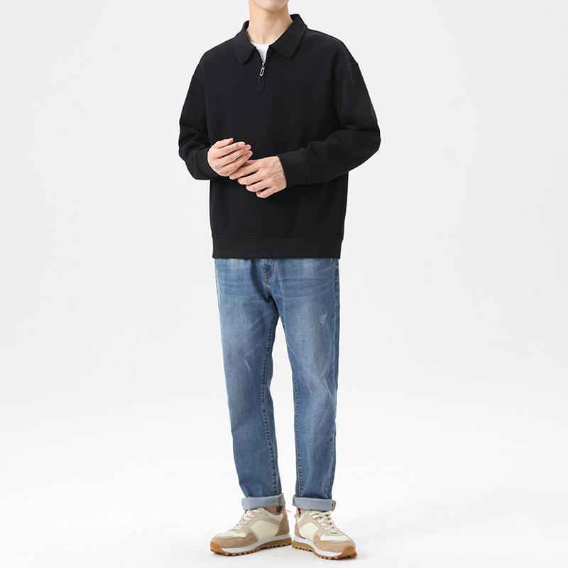 American Half Zipper Solid Color Sweatshirt for Men Autumn New Trendy Brand Large Size Men's Lapel Loose Casual Tops