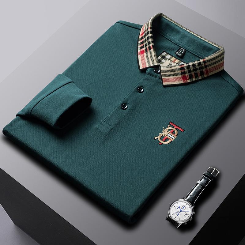 

Мужская футболка с длинными рукавами, весенне-осенняя новая деловая повседневная рубашка-поло из мерсеризованного хлопка для молодежи и среднего возраста с вышивкой на внутренней стороне M