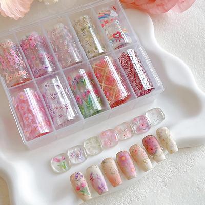 Nail Art Transfer Set: 10 Mixed Floral Designs with Tulips, Peach Blossoms & Hearts Stickers