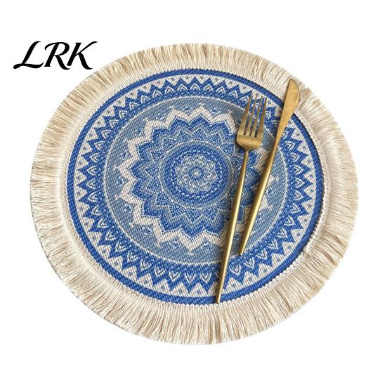Pastoral Home Decor Mats Vintage Round Coasters, Cotton Linen Placemats, Soft Jute Rustic Style Coasters Tassels Drink Mats, Handwoven Table