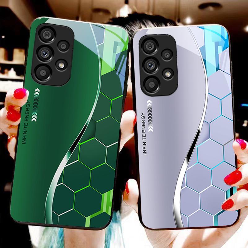 Sci Fi Silver White For Samsung Galaxy S 8 9 10 20 Plus 21 FE 22 23 24 Ultra S7 Edge Black Tempered Glass Phone Case Hard Shell