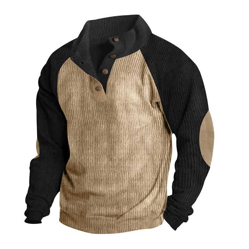 Autumn/Winter Men's Outdoor Raglan Sleeve Casual Stand Collar Loose-Fit Corduroy Colour-Blocked Sports Sweatshirt