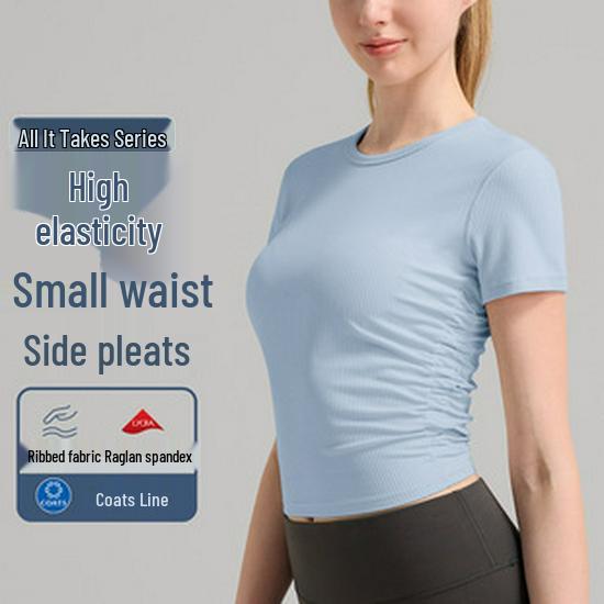 Women's Quick-Dry Short-Sleeve Yoga Top with Side Slit & Tie-Up