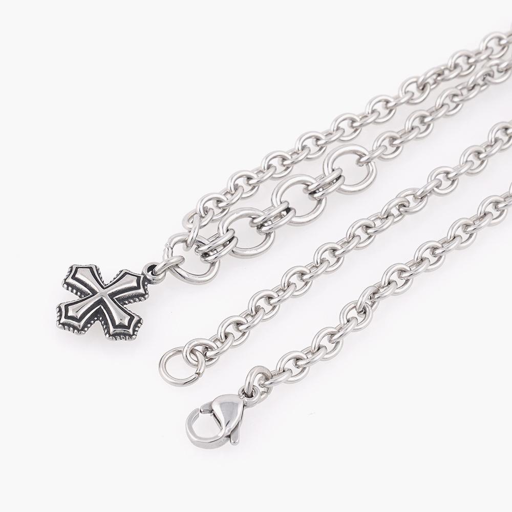 Jbans Classic 4-Ring Point Regular Cross Pendant Chain Necklace (C2501-An872_Sv)