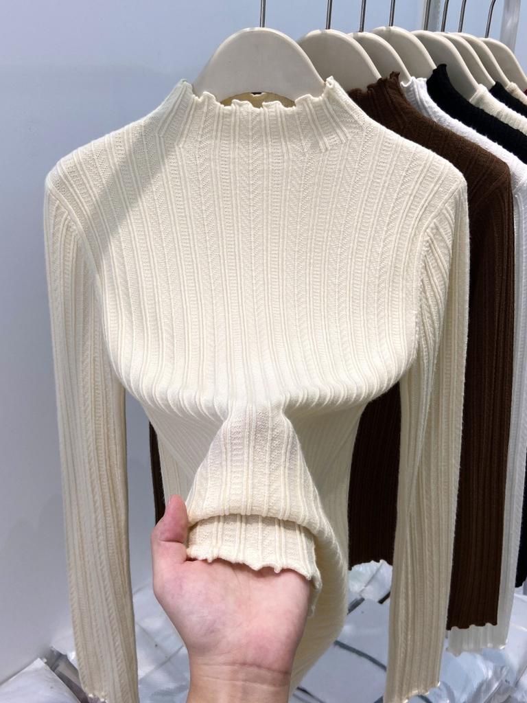 Inside temperament semi-turtleneck slim-fitting long-sleeved knitted sweater women's winter versatile casual sweater base
