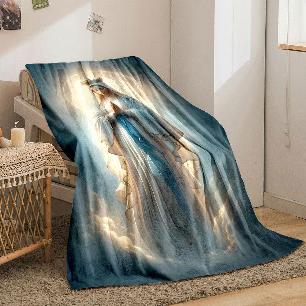 Blessed Mother Haloed Prayer Blanket Printed Blanket for Living Room Bed Couch lunch break Soft Cozy Blanket for Friend's festival Gift