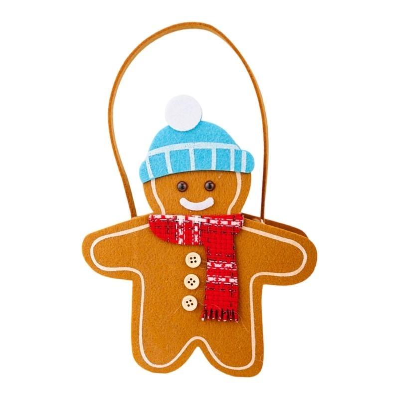 652F Holiday Themed Reversible Handheld Bag Gingerbreads Designs Multipurpose Storage For Christmas Gifts Candy Decorations