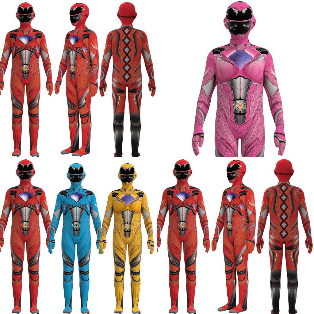 Kids Mighty Morphin Power Rangers Costume Jumpsuit For Halloween Or Cosplay Parties