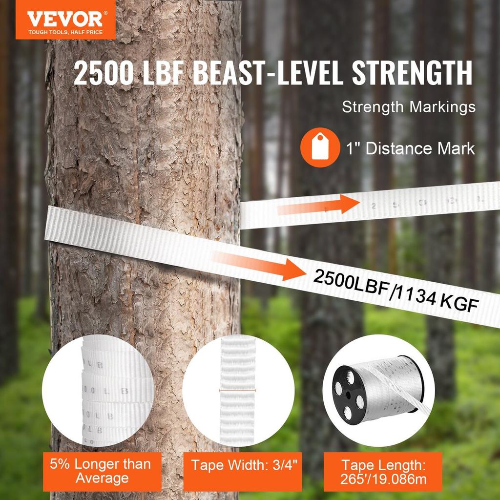 Polyester Pull Tape, 3/4" x 265' Mule Tape Flat Rope, 2500 lbf Tensile Capacity, Printed Webbing Cable Pulling Tape for Packaging, Gardening,