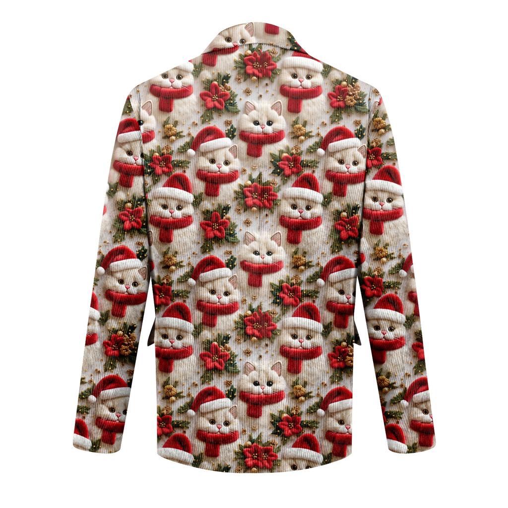 Herren Hässlicher Weihnachten Kord Warmtaschen Anzugjacke Strickjacke Herren Freizeitanzug