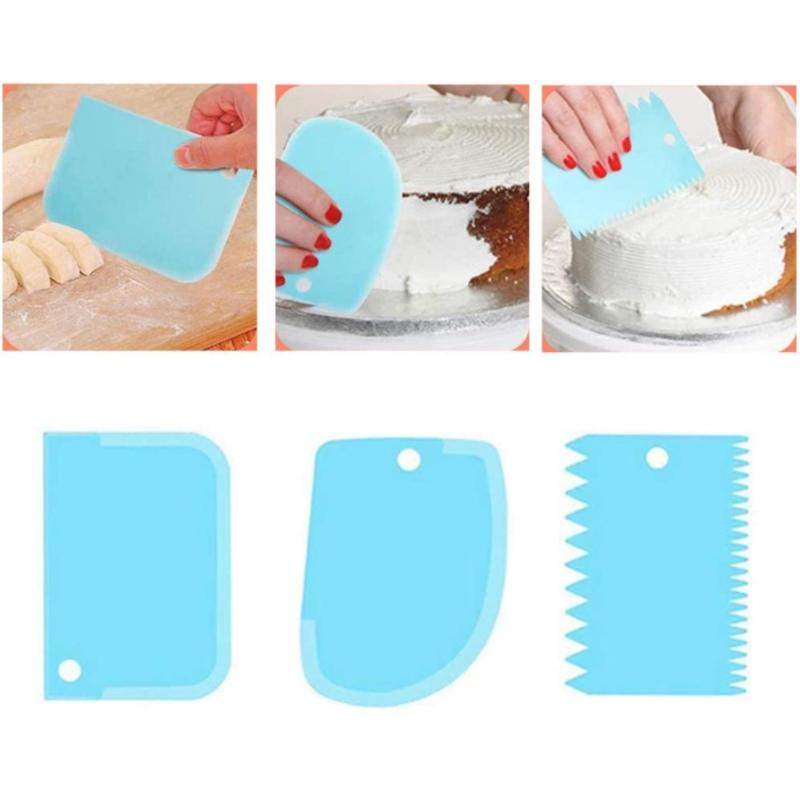 Plastic Cake Scraper Set Baking Icing Smoother Tools for Cream Decoration Dough Cutter Pastry Fondant Edge Pattern Design