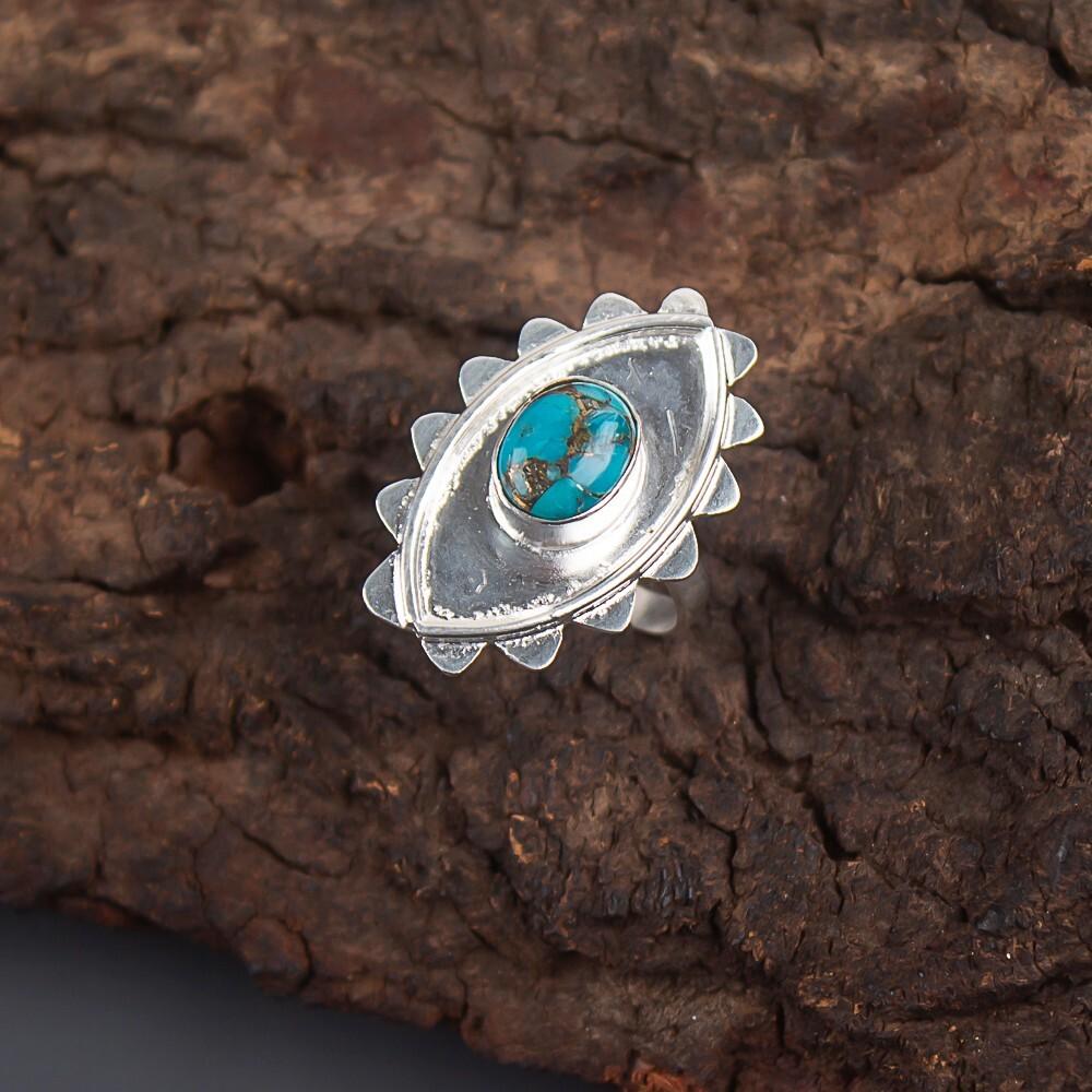 Blue Copper Turquoise Gemstone 925 Sterling Silver Jewelry Handmade Dainty Ring RR-6-22