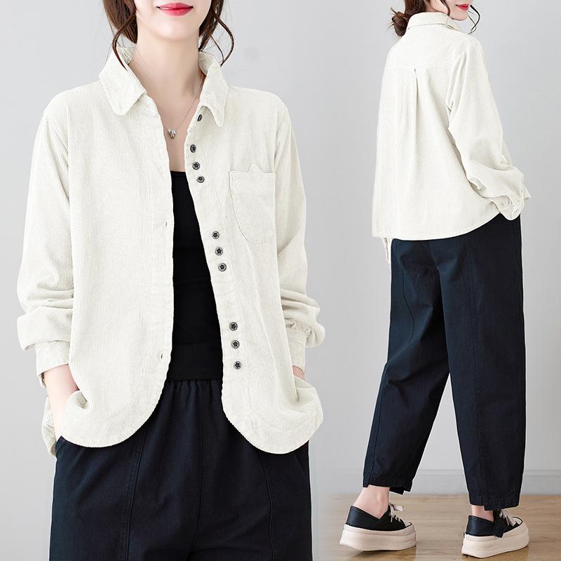 Cardigans Blazer Veste Décontractée Mode Femme Grande Taille Col Rabattu Manches Longues Ample Velours Côtelé Ample L-3XL