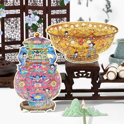 Retro Chinesischer Stil 3D Aufkleber Chinesische Miniatur Chinesisches Porzellan Szene Figuren Puzzle DIY Handwerk Restaurierung Kunst