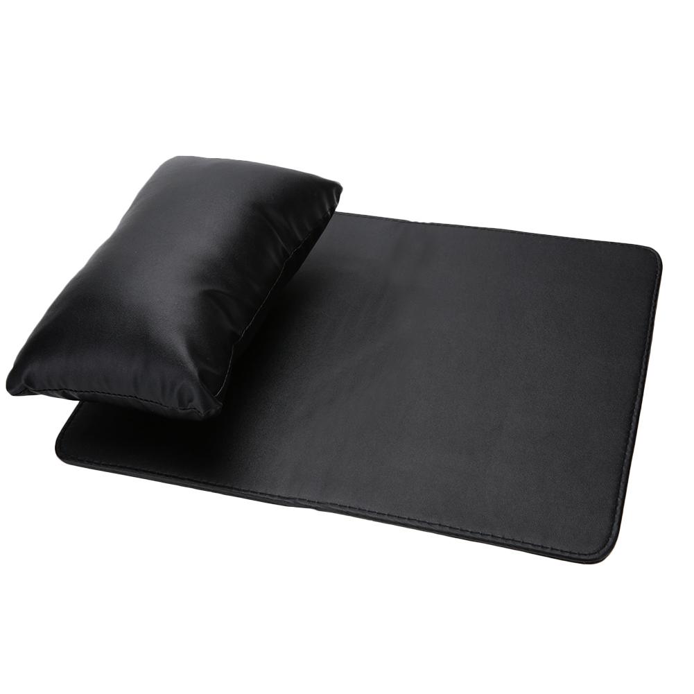 Soft PU Leather Detachable Washable Hand Rest Pillow + Folding Manicure Table Mat Black
