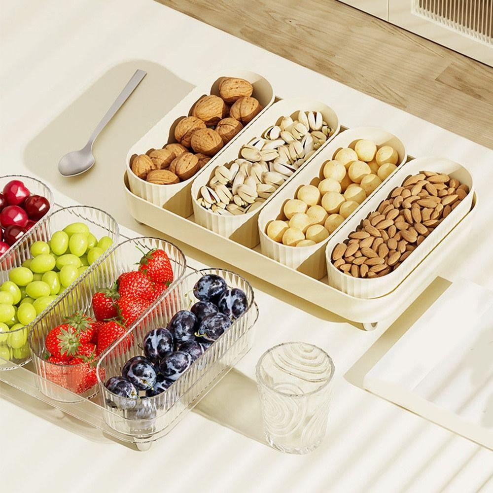 Dustproof Divided Serving Tray Moisture-proof Dessert Container Snack Dry Fruit Tray  Living Room