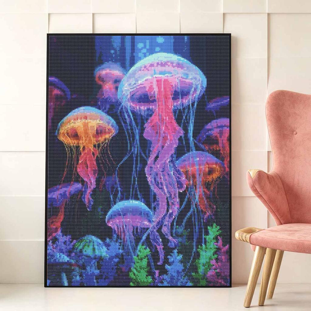 Jellyfish DIY Diamond Art Painting Kit with Shiny Resin Diamonds for Adults Relaxing Craft Wall Decor and Handmade Gift Idea Set Decor