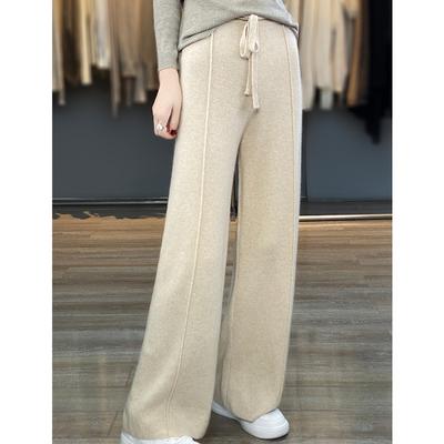 Pantaloni a gamba larga ispessiti autunnali e invernali da donna, pantaloni casual larghi, pantaloni a strascico, pantaloni caldi a gamba dritta