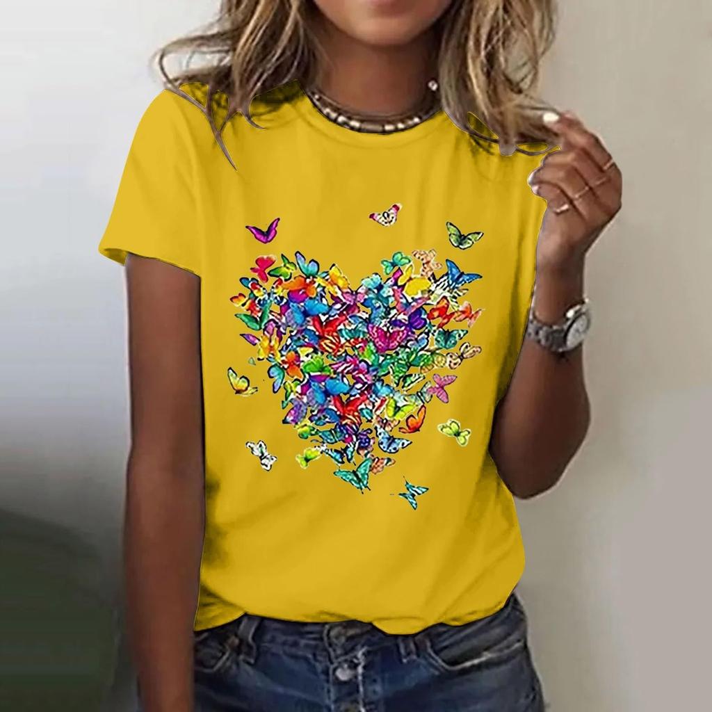 Women's Casual Floral Print Short Sleeved T-shirt With Round Neck  Top