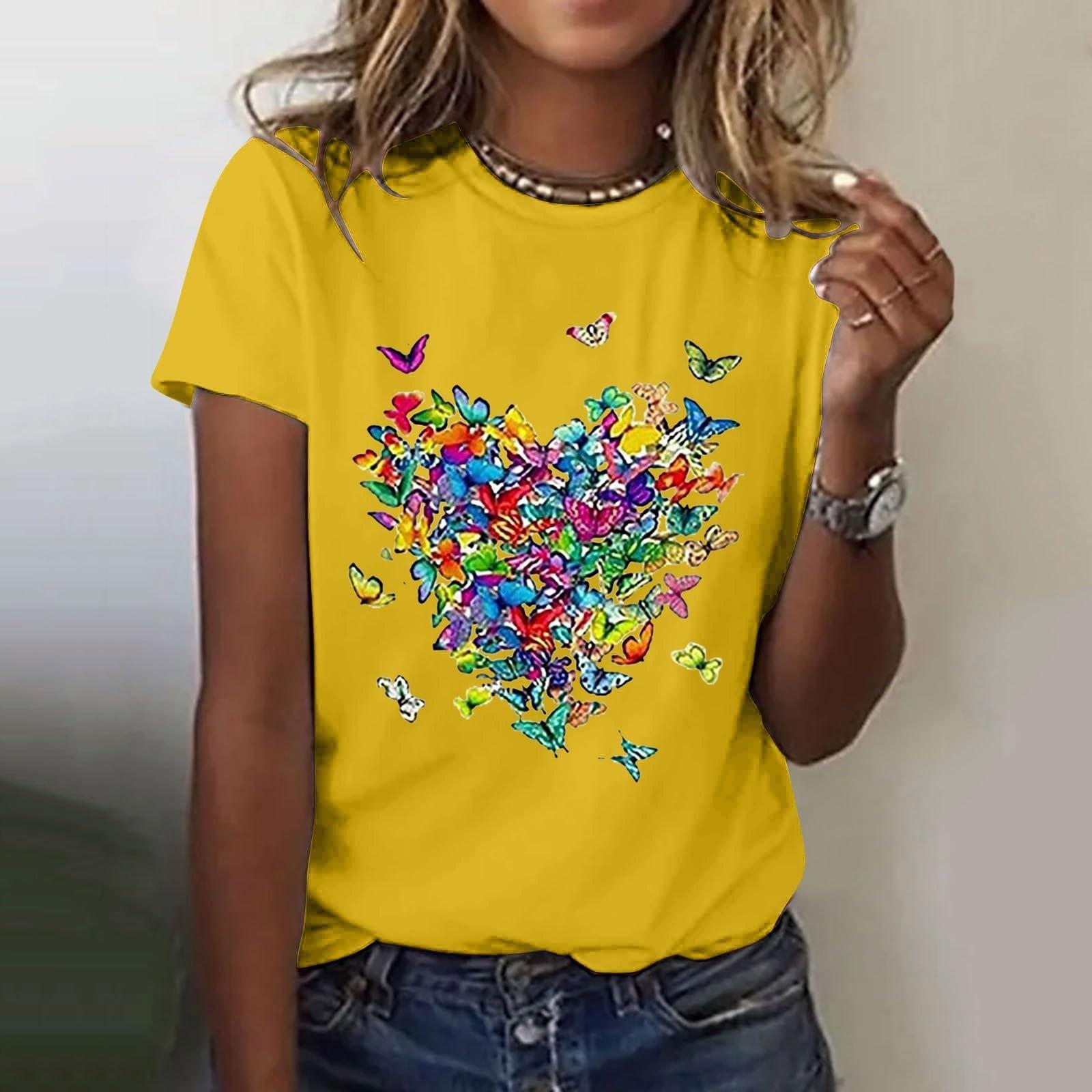 

Женская повседневная футболка с короткими рукавами и круглым вырезом с цветочным принтом Топ S жёлтый