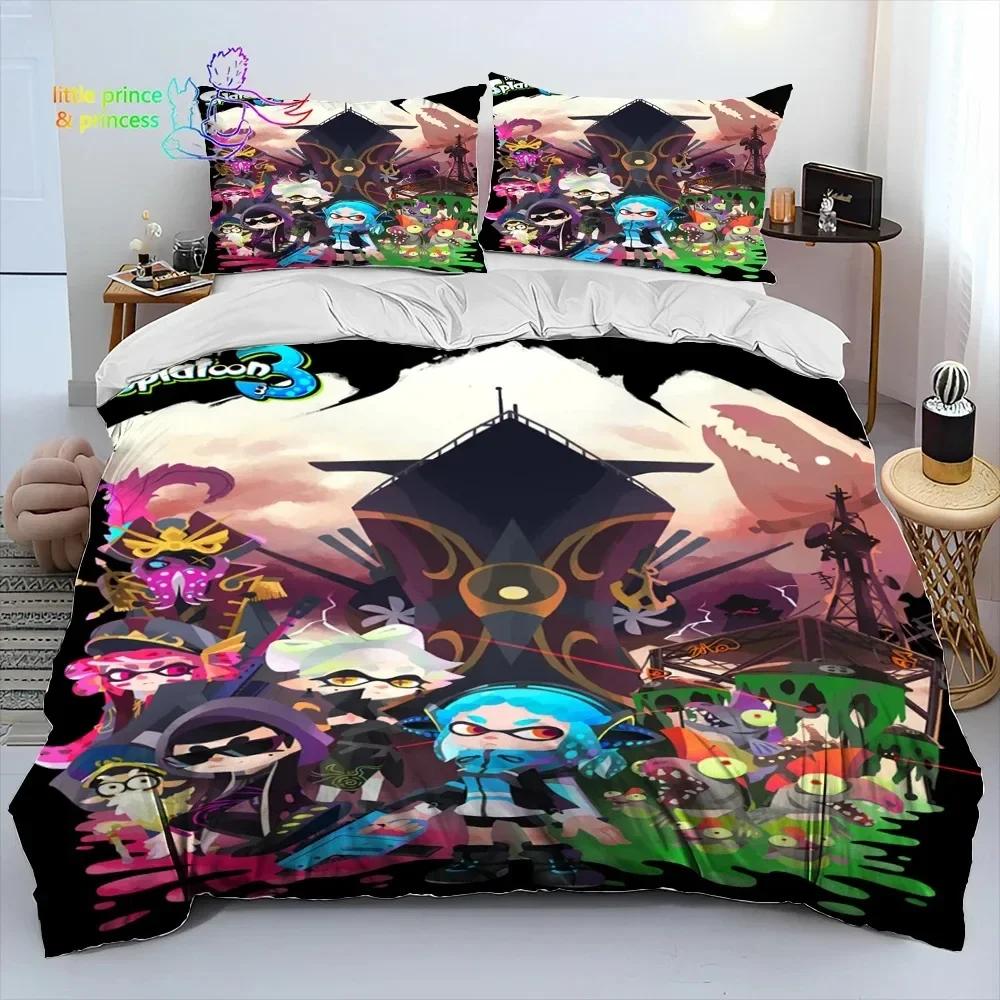 S-Splatoon Game Gamer Cartoon Bedding Set Single Twin Full Queen King Size Bed Set Adult Kid Bedroom Bedding Gift