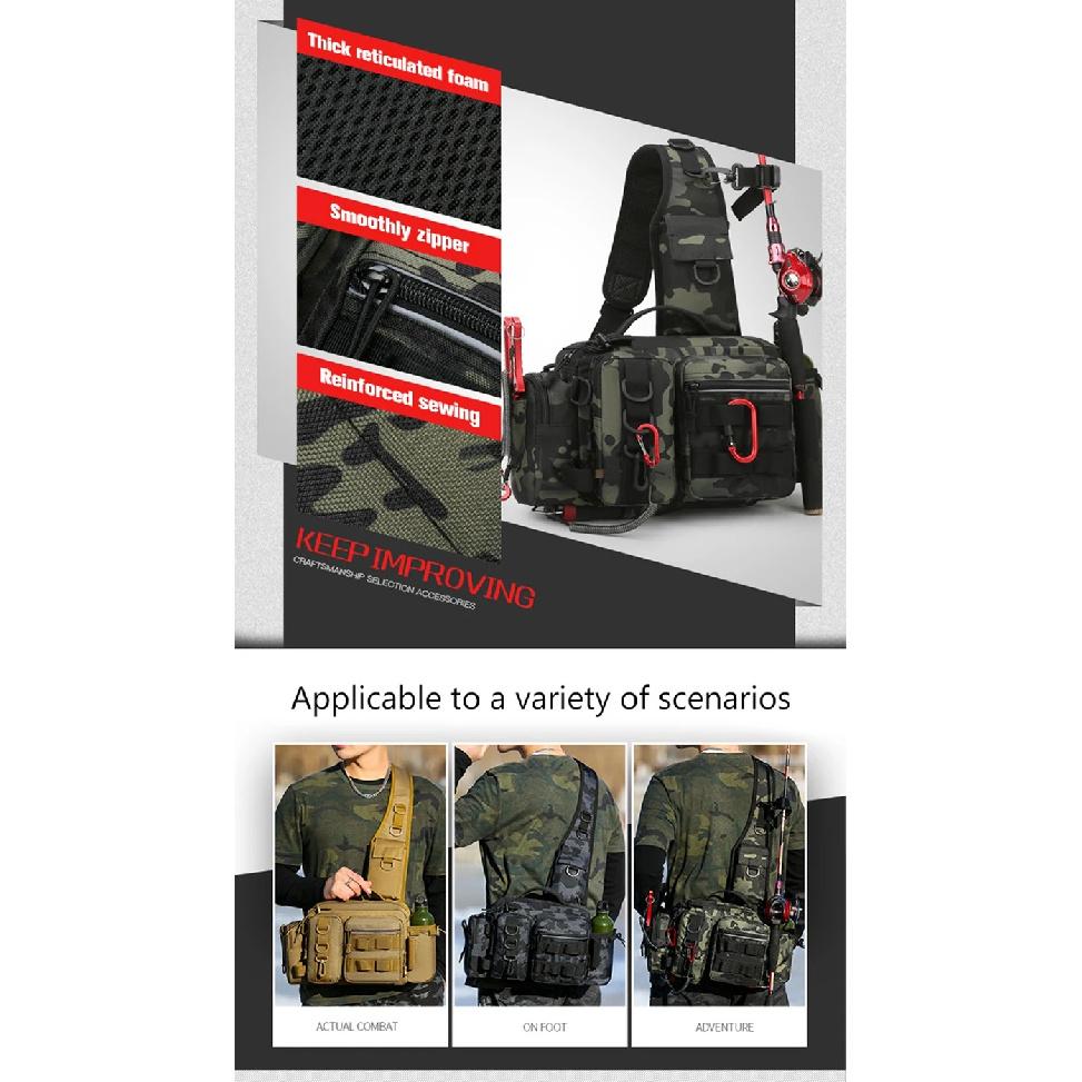 Fishing Tackle Backpack Lure Box Gear Storage Bag Fanny Pack for Men Fly Fishing Backpack with Rod Holder Sling Shoulder Bag
