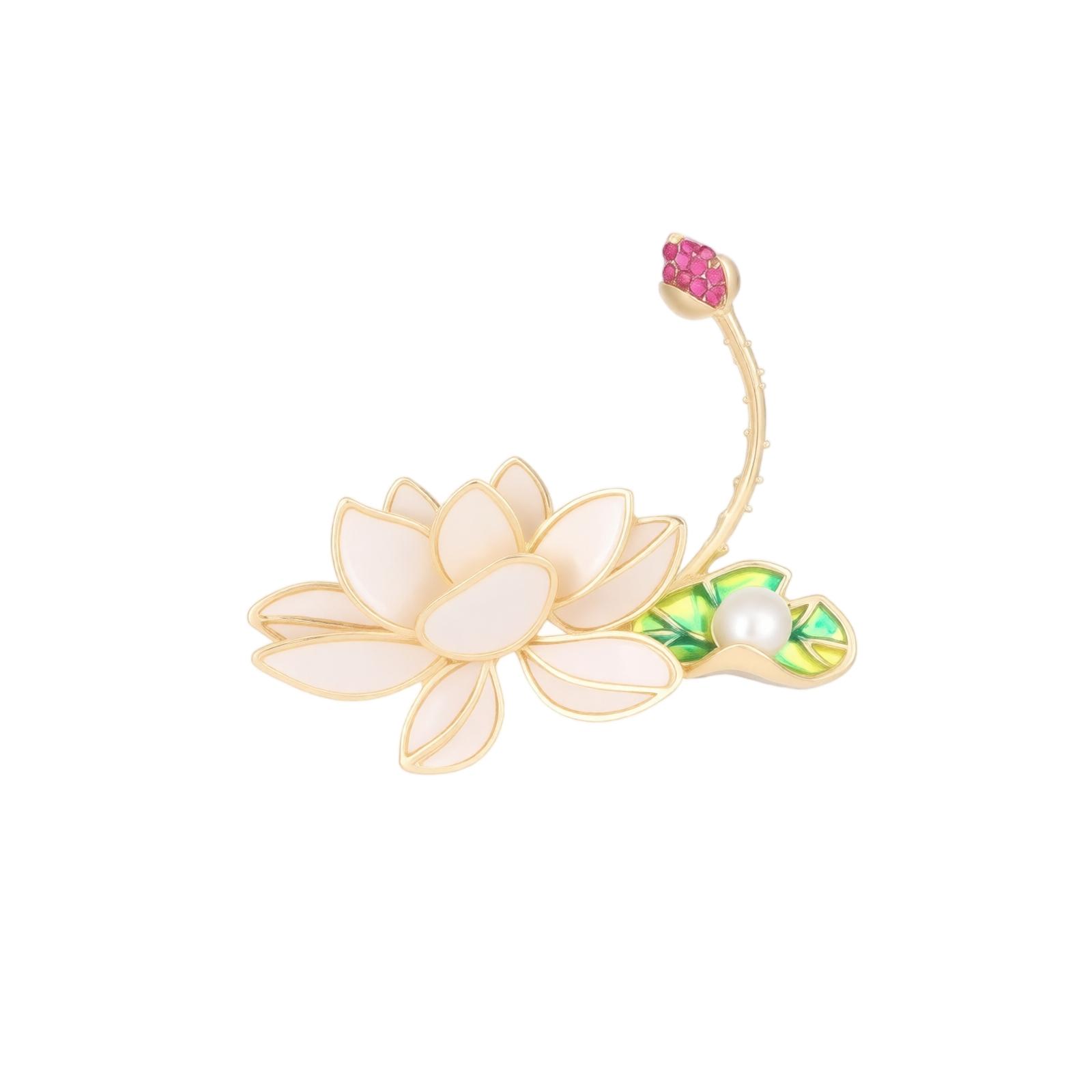 Lotus Flower Brooch Women New Chinese Style Accessories Vintage Qipao Collar Pin Tassel Pendant National Style Brooch Lotus Leaf Design one size золотой