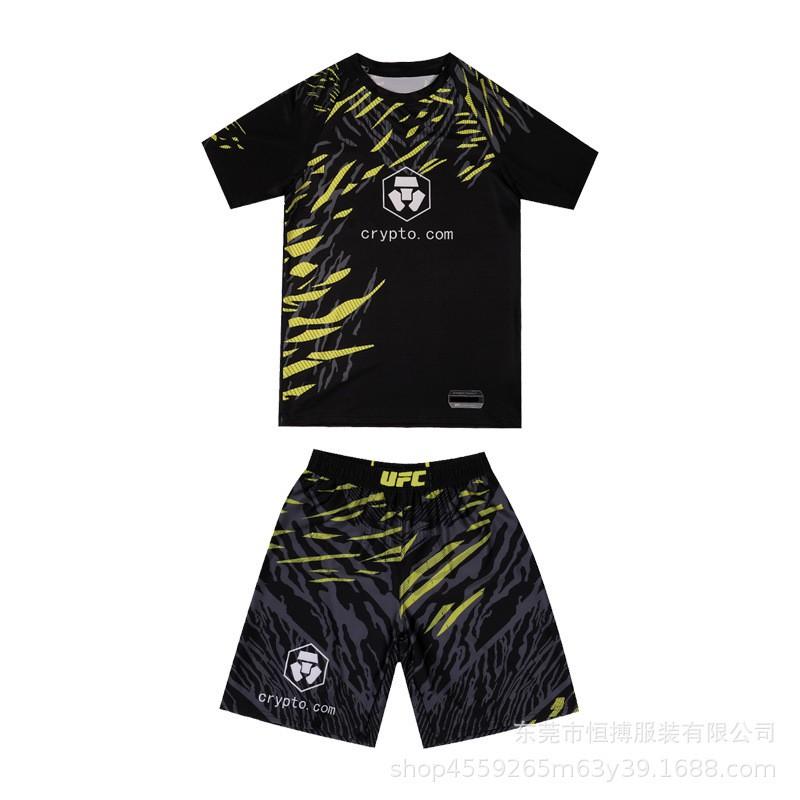 Conjunto de Shorts e Camiseta para Treino de Boxe MMA Homens Mulheres Muay Thai Esportes de Combate Alta Elasticidade Equipamento Fitness