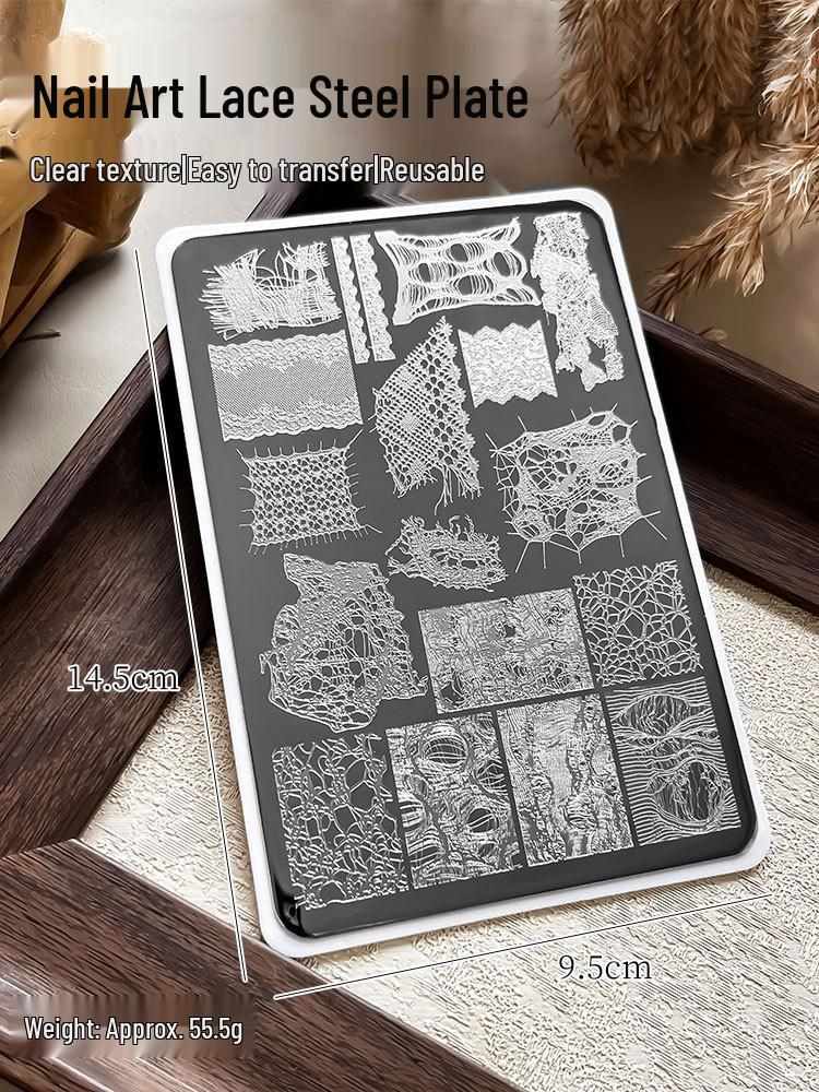 Nail Art Stamping Plates - Star, Polka Dot, Lines, Grid Lace Textures