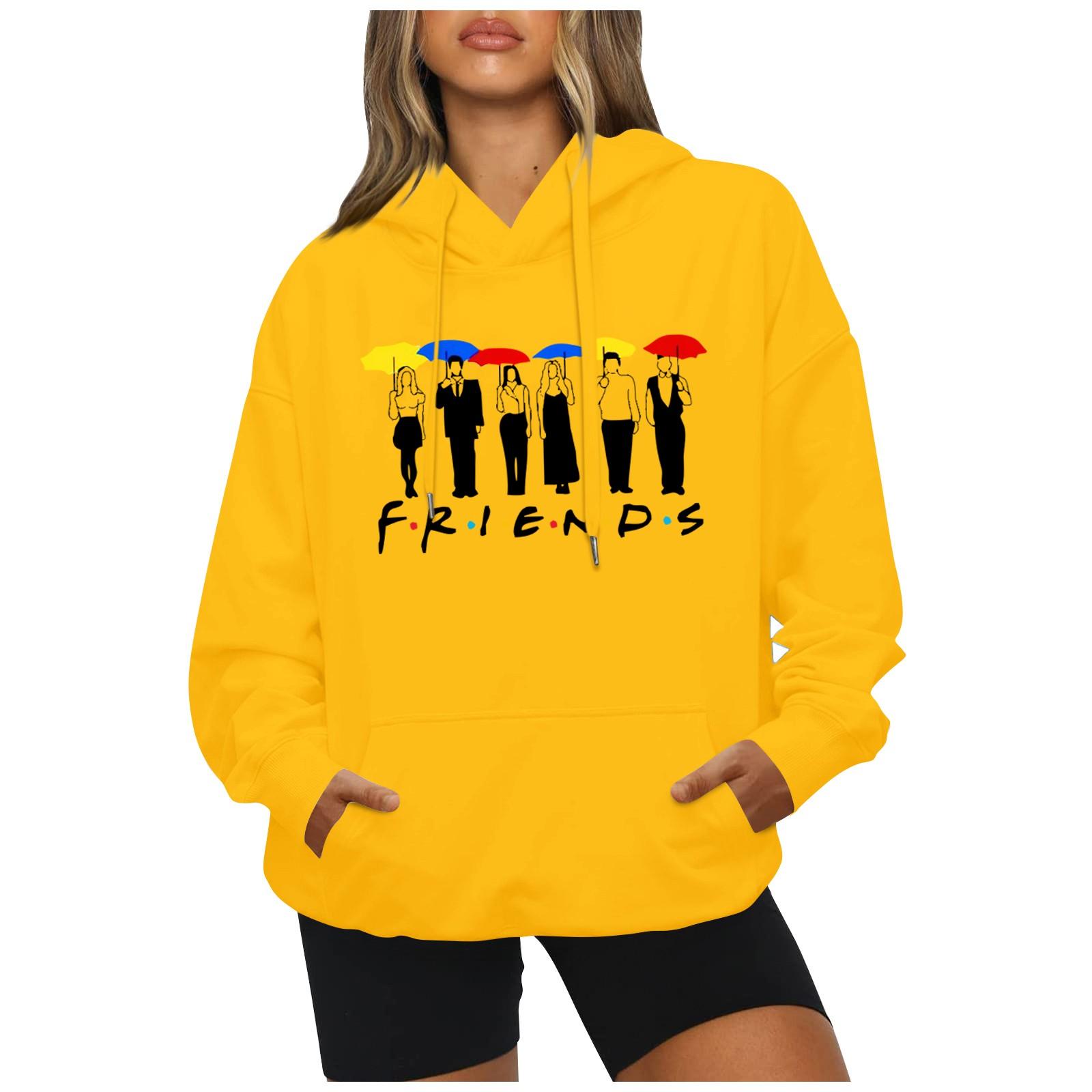 

Модный повседневный свободный пуловер с длинными рукавами и буквенным принтом с веревочной толстовкой S жёлтый