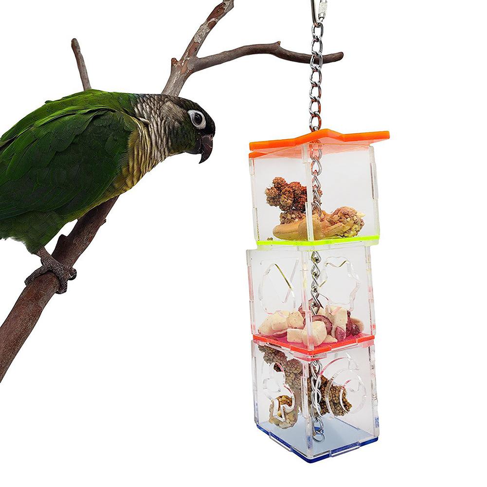 

Multilayer Bird Parrot Forage Box Hanging Treat Foraging Toy Transparent Acrylic Food Holder