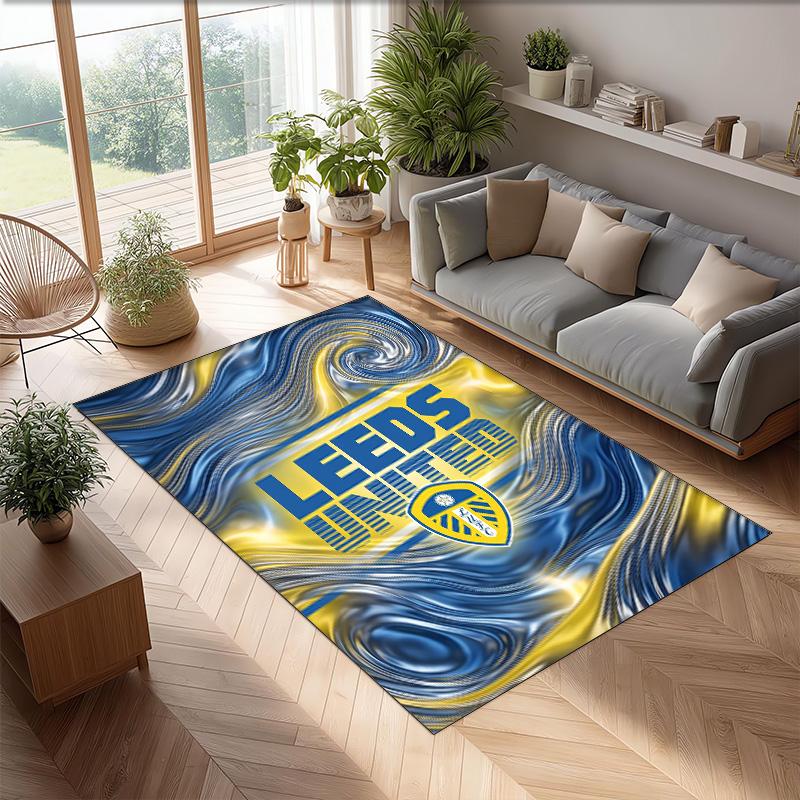 Leeds United Voetbal Print Kristalfluweel Tapijt, Comfortabel Waterabsorberend Antislip Binnen Vloerkleed