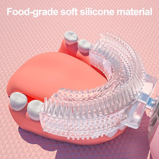 Kids U-Shaped Ultrasonic Electric Toothbrush with 2 Silicone Brush Heads IPX7 Waterproof Automatic Cartoon Dinosaur Toddlers Boys Girls Rechargeable