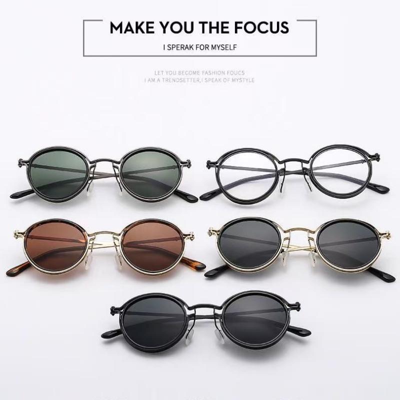 Men's Classic Retro Round-Frame Sunglasses Business-Style Unisex Luxury Metal-Frame Eyewear Fashionable UV400 Sunglasses