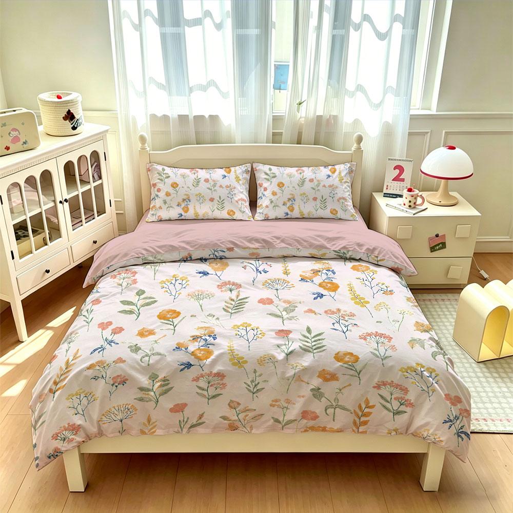 1pc Pink Flowers Printed Coreless Duvet Cover Set Multiple Sizes Soft and Comfortable Bedding Decoration Machine Washable