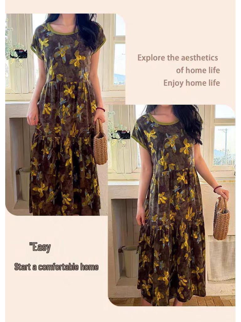 2026 Women's Lyocell Cotton Nightgown - Summer Short Sleeve, Outdoor & Homewear, New Chinese Style, Plus Size