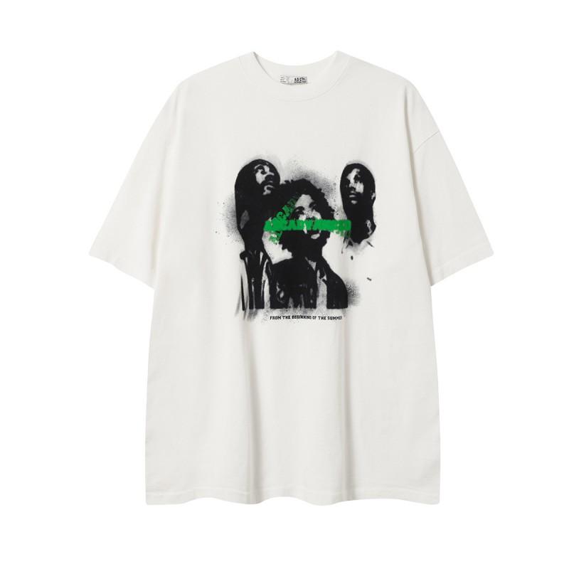 Magic Bear Cotton Loose Short Sleeve T-Shirt American Street Hip Hop Dark Cartoon Print Tee Teens