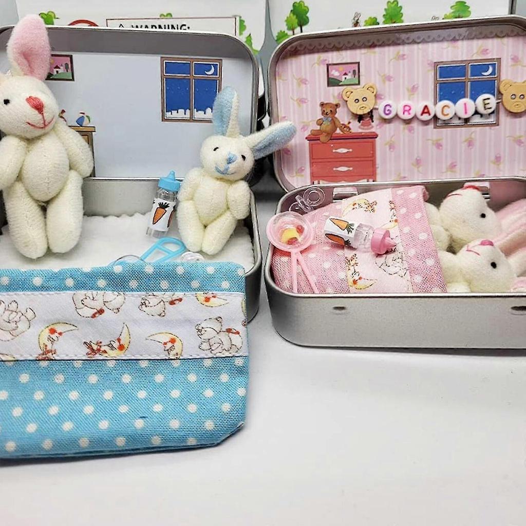 Conejito Diminuto de Bolsillo en una Caja de Lata Muñeco Relleno Juguete de Peluche Conejito de Pascua Regalo para Niños,hw