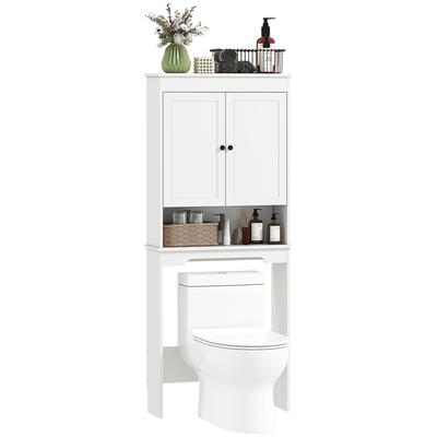 Over-the-Toilet Cabinet with 3 Closed Shelves and Open Shelf, In Wood, 65x22x161 Cm, White