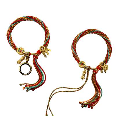 Unique Handmade Tibetan Bracelet Bangle Charming Handcrafted Tibetan Bracelet with Pendant Fringe Hand Strings Adornment