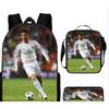 Conjunto de Mochila Escolar Infantil Estampada Cristiano Ronaldo Meninos Meninas 3 Peças Mochila de Tecido Oxford Com Lancheira Estojo