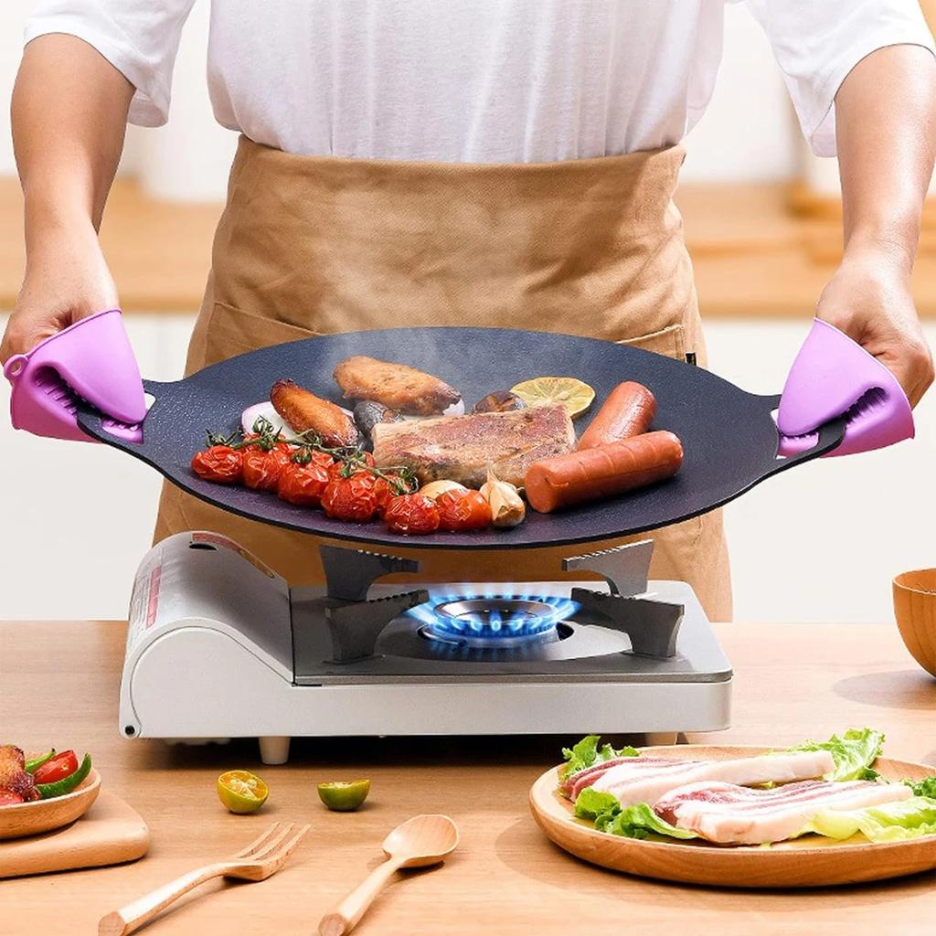 Leeseph Korean BBQ Grill Pan Round Griddle Pan for Gas Open Fire Camping Home Outdoor Stoves Circular Multiple Sizes Black