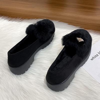 T43 Fleece verdickte flauschige Schuhe Winter 2025 neue Ein-Pedal Baumwollschuhe Plateau flauschige Schuhe