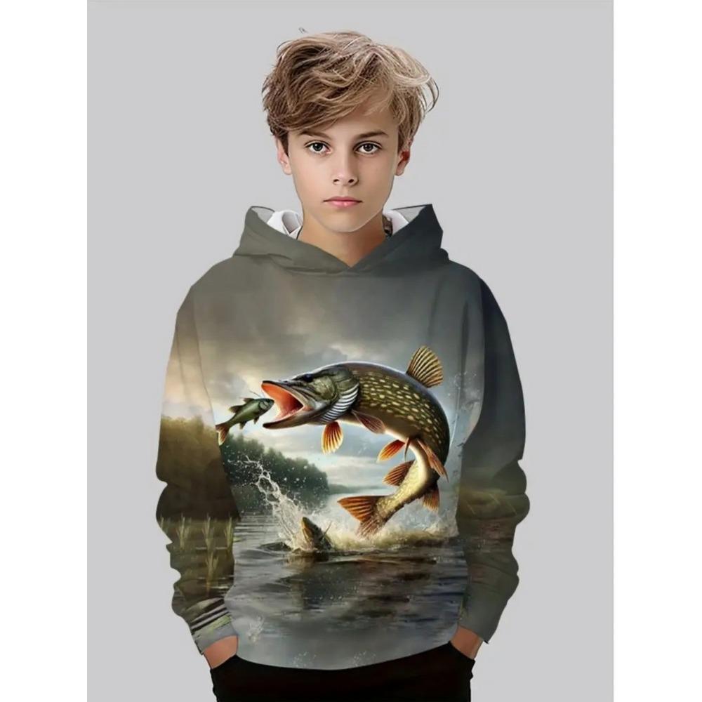 Boy Clothes Fishing Print Children's Hoodies Loose Casual Child Sweatshirt Fashion Tops Outdoor Comfortable Children's Clothing