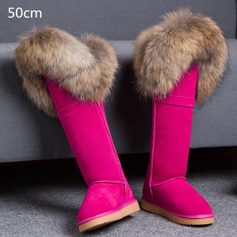 Fashion Fur One Real Fox Hair Over The Knee Boots Inside Elevating Women'S Boots Long Boots Super High Leather Waterproof Snow Boots