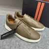 Mens Genuine Leather Slip-On Casual Sneakers With Elastic Band Comfortable Breathable Low-Top Flat Shoes