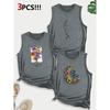 Sunflower Moon Floral Combination Gift Print Pattern Round Neck3Pack of Sleeveless Vests for Women In Spring, Summer, and Autumn